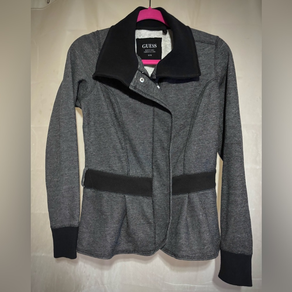GUESS-Women's Dark Grey Peplum Jacket With Inside Zipper & Outside Snaps